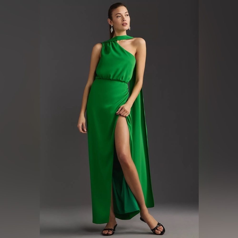NWT! Anthropologie Black Halo One-Shoulder Sash Side-Slit Maxi Dress - Size 8 🏆